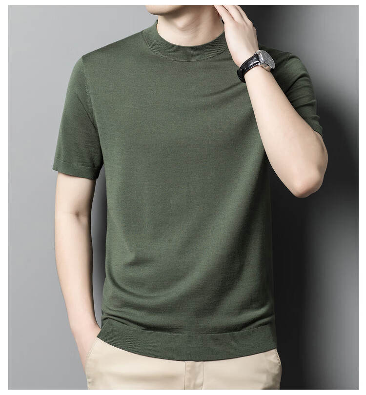 Hengyuanxiang Washable Fine-Spun Wool Sweater for Men, Thin Round Neck Short Sleeve Knitted T-Shirt Pullover, Bright Red, Size 165 17