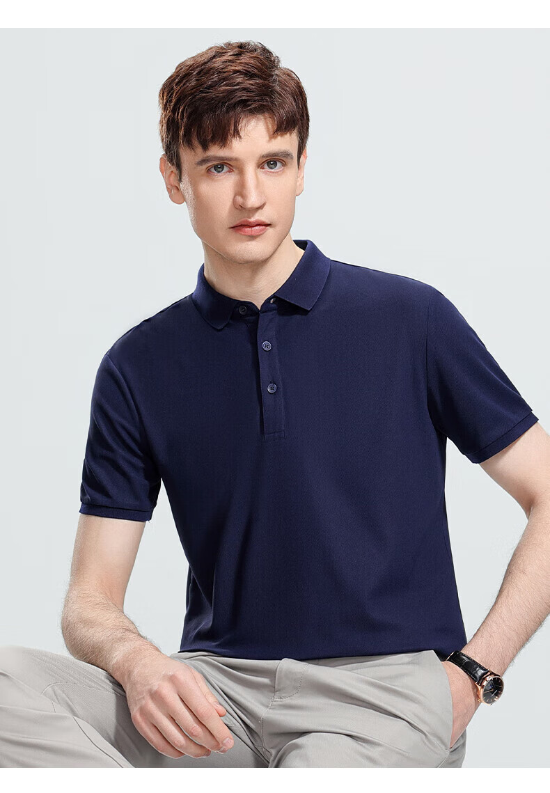 ROMON Short-Sleeve Polo Shirt for Men with Collar, Summer Business Casual Versatile Solid Color Top 8827 15