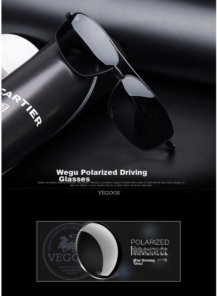 VEGOOS Polarized Men's Metal Square Frame Sunglasses Trendy Cool UV Protection Driving Shades 1318 1