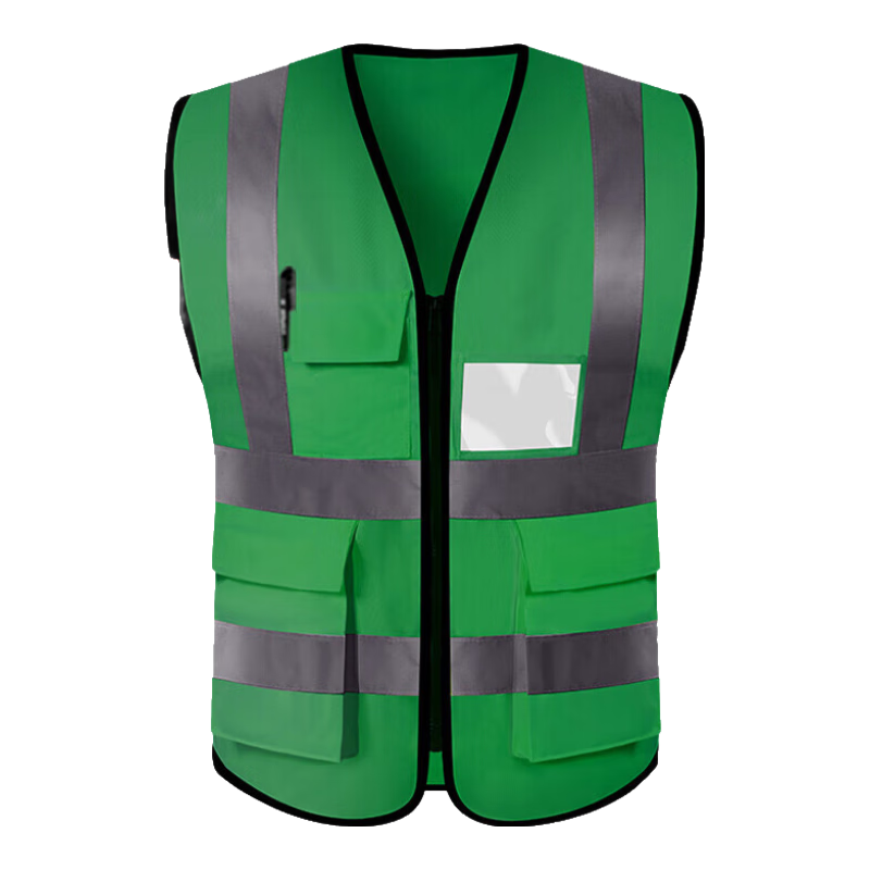 BAIGE Reflective Vest Durable Thickened Traffic Construction Sanitation Vest Fluorescent Multi-pocket Zipper Green CW373988