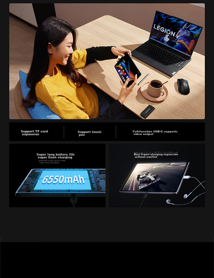 Lenovo Tablet, Rescuer Y700 Third Generation, 8.8-Inch Mini Tablet, 165Hz High Refresh Rate E-Sports, Snapdragon 8 Gen3, 2.5K, 16+512GB White 5