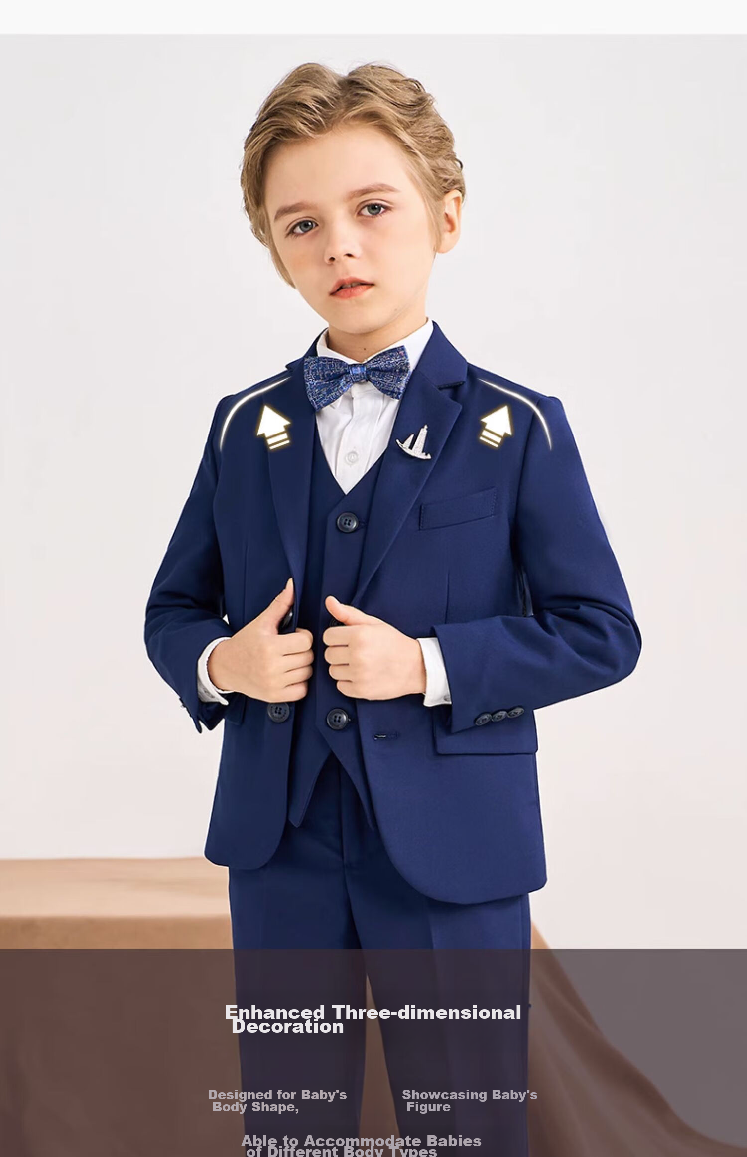 Luomeng Children's Suit Vest Set, Boys' Flower Boy Host Formal Wear, Boys' Piano Performance Costume, Navy Blue, Size 130 12