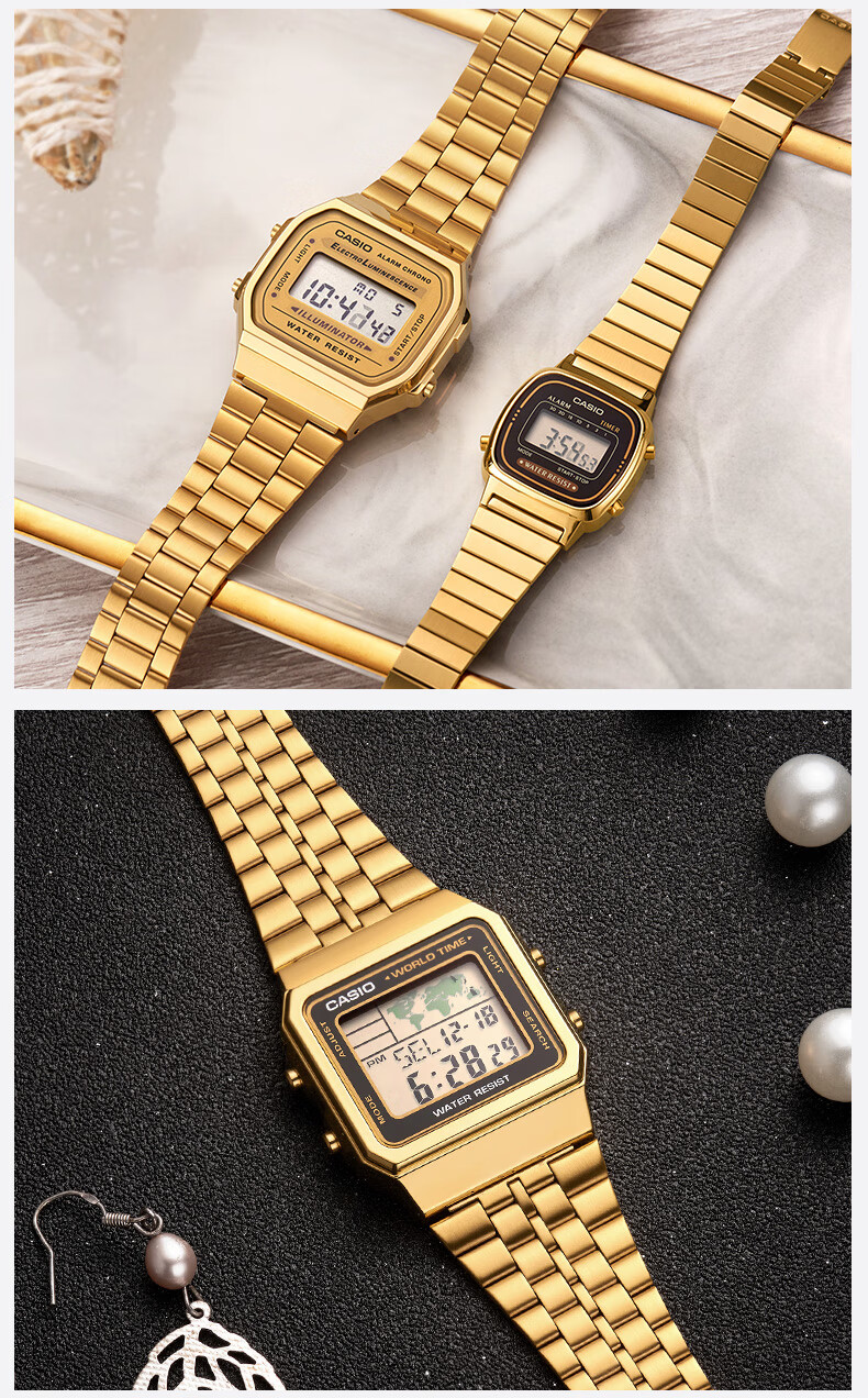 CASIO Men's Watch, Small Gold Watch, Small Square Couple Sports Student Electronic Watch for Men And Women, Gift A159W-N1D 21