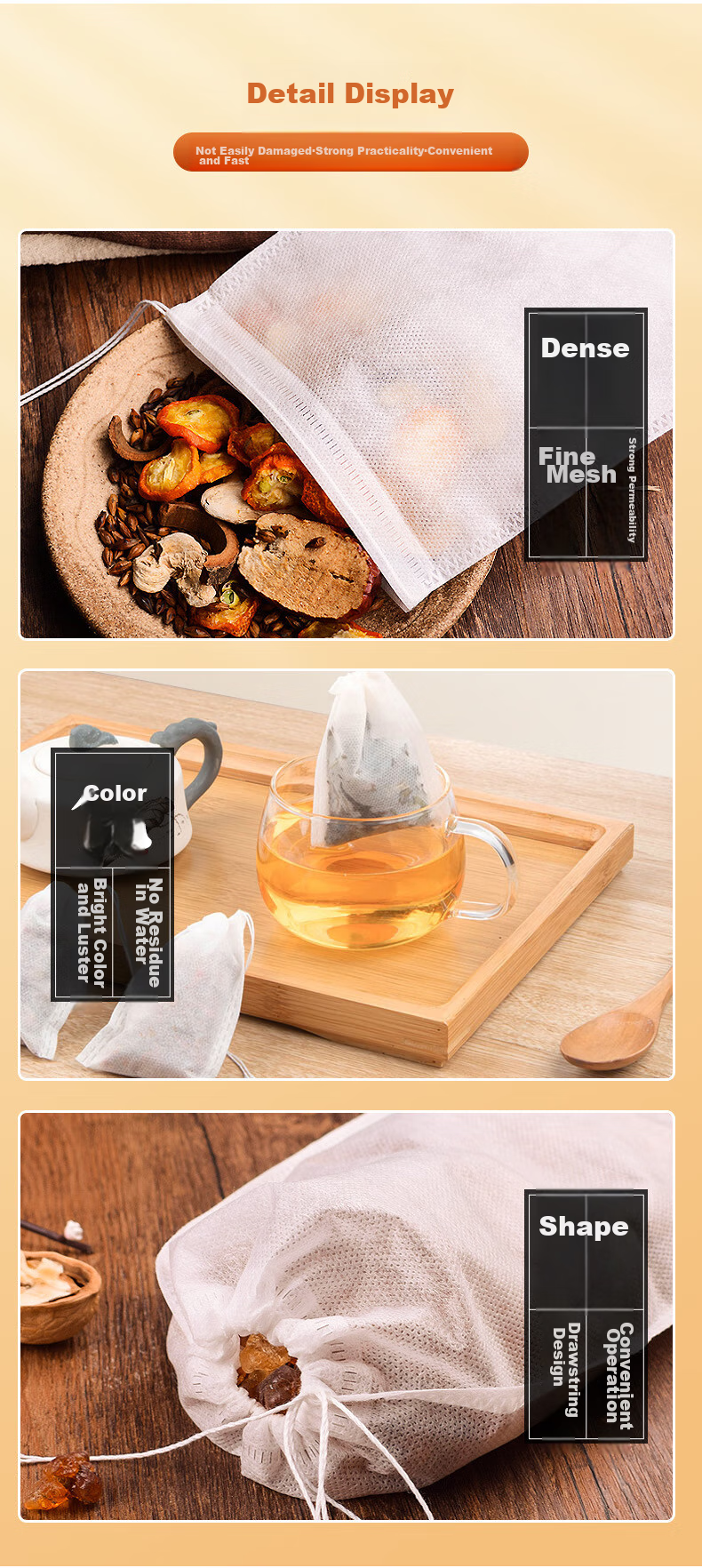 Youjialiangpin Chinese Herbal Medicine Sandbag, Non-Woven Fabric Chinese Herbal Medicine Packaging Bag, Tea Bag, Strainer Bag, Steaming Bag, Filter Bag, 15*20CM 8