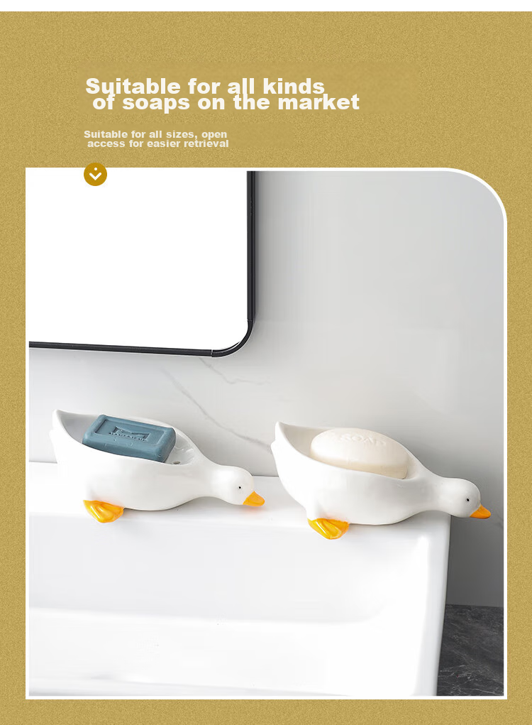 Fanyejia Cartoon Creative Ceramic Soap Dish, Cute Duck Soap Holder, Storage Rack for Bathroom, Non-Draining Soap Tray 7