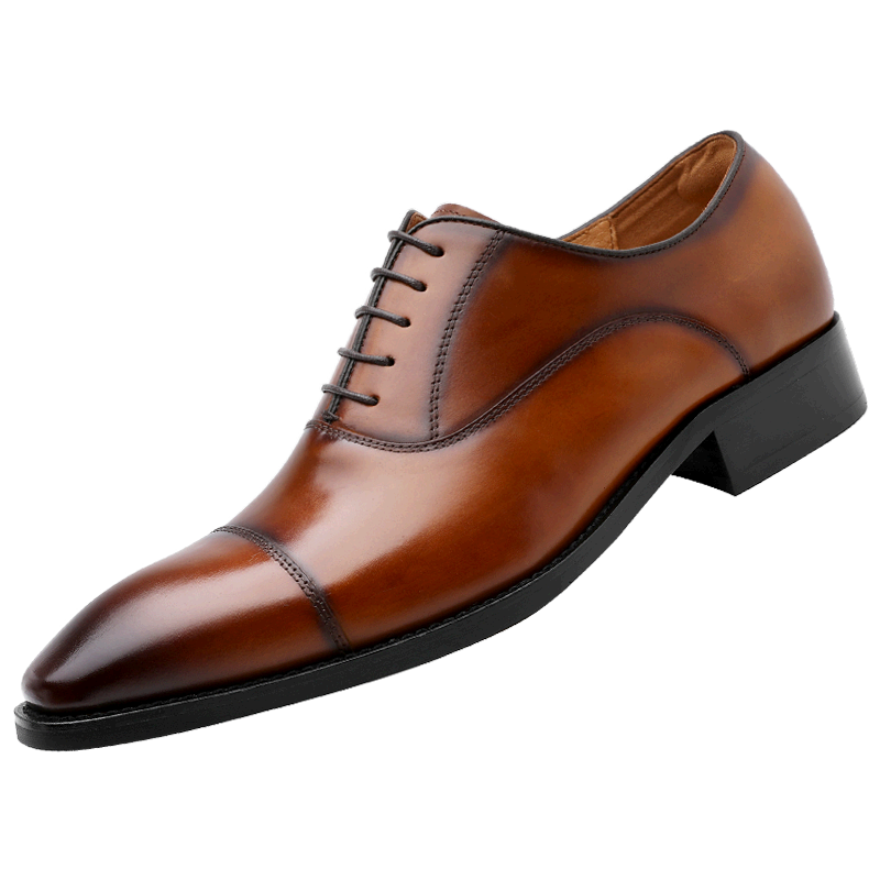 DES AI (DESAI) Three-Joint Casual Men's Shoes, Business Formal Leather Shoes, Pointed Oxford English Style Wedding Shoes, Brown, Size 39
