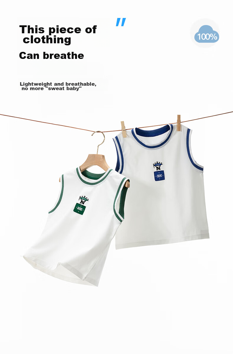 NUBIWU Children's Pure Cotton Tank Top, Summer Casual Stylish Sleeveless T-Shirt, Boys' Lightweight Breathable Embroidered Printed Wide-Shoulder Vest 4