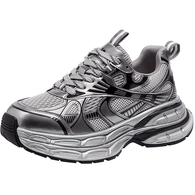CAMEL Dad Shoes for Men, Silver Moon Comfortable Thick-Soled Heightening Casual Shoes L24A283742AM Gray/Gun/Black 39
