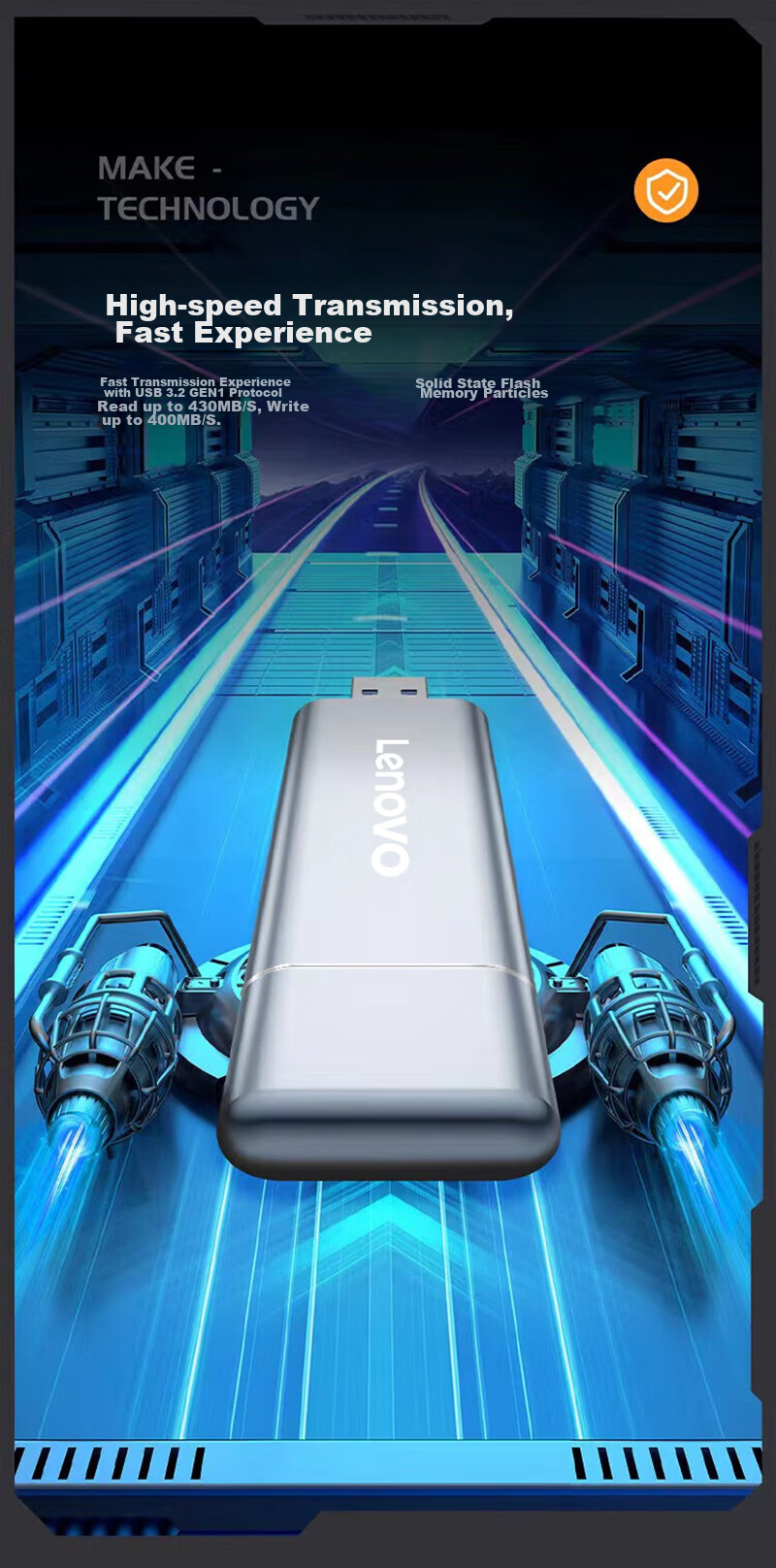 Lenovo 256GB Portable Solid State Drive (PSSD), Type-C USB3.1 Dual Interface, Direct Phone Connection, ZX1Pro Series, Silver 5