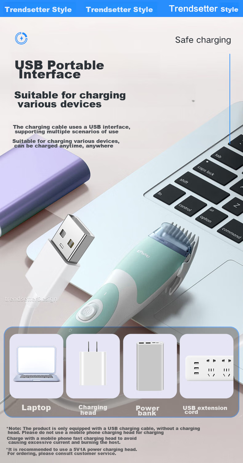 Chaofan Compatible with Enssu Children's Hair Clipper Charging Cable, Charger for ES969, ES825, ES828A, ES999 Electric Trimmer, USB Power Cord 6