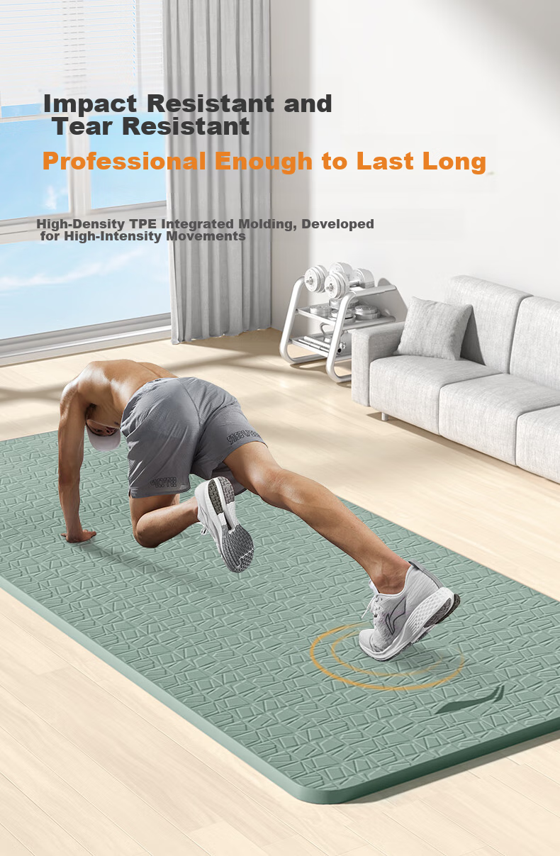 Li-Ning Yoga Mat TPE, Wide And Thick for Men And Women, Professional Non-Slip, for Jump Rope Exercises, Sports, Soundproof, Shock-Absorbing Floor Mat, Gree 10