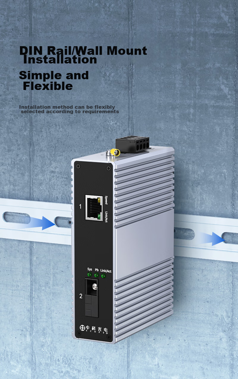 Zhongkeguangdian Industrial-Grade Fiber Optic Transceiver, Gigabit 1 Optical 1 Electrical, Single-Mode Single-Fiber Optical-Electrical Converter, Switch Rail-Type SC Interface, ZK-7000 9