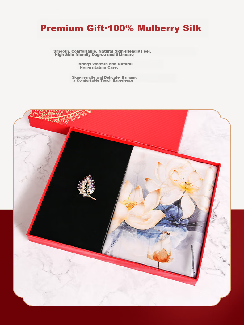 Hangsilu Silk Scarf Brooch Gift Box, Chinese-Style Square Scarf, Mulberry Silk, High-End Birthday Gift, Mid-Autumn Festival Present for Women And Mothers 4