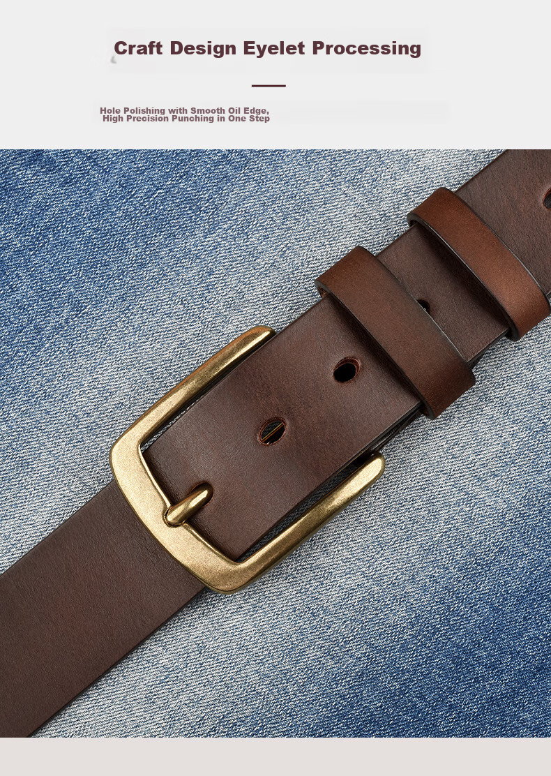 JEEP SPIRIT Men's Business Belt with Brass Buckle, Vintage Top-Grain Leather, Belt Loops, Waistband, Trouser Belt, Father's Day Gift for Dad 11