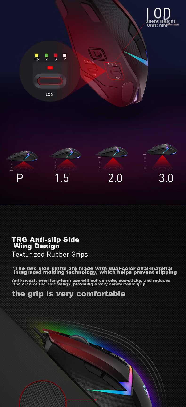 A4TECH V8MMax Large Right-Hand Wired Mouse, Gaming Mouse, E-Sports Mouse, Triangular Mouse for Gaming, Blood Hand Phantom, Black, Wired 7