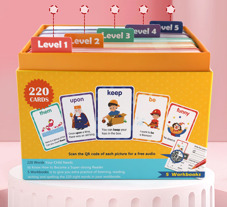 Shalin SAALIN English Enlightenment, 220 High-Frequency Words Flashcards, Children's Toy Sight Words for First Grade 6