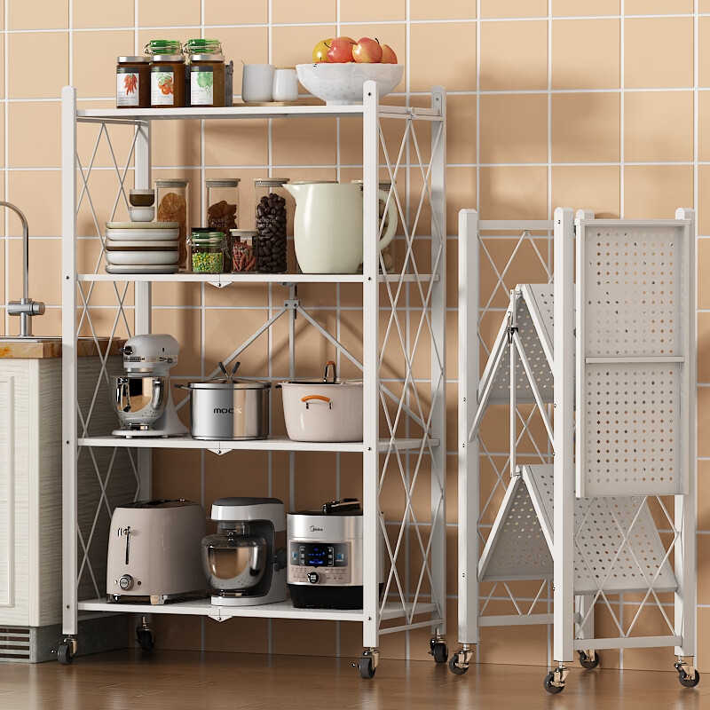 Anerya Kitchen Storage Rack, Floor-Standing Movable No-Installation Microwave Oven Storage Shelf, Storage Rack, 4-Tier Thickened Versio