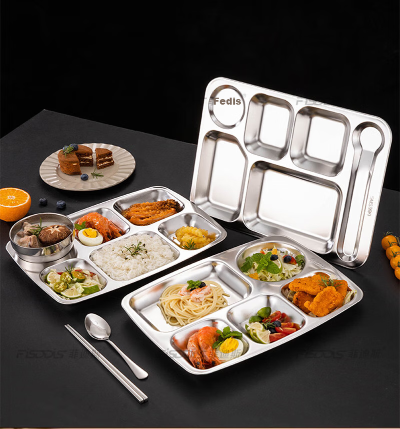 FISDDIS304 Stainless Steel 6-Compartment Commercial Fast Food Tray 350g 27