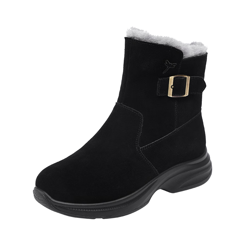 Red Dragonfly Fleece Lined Warm Snow Boots Thickened Classic Northeast Cotton Boots Women's Casual Ankle Boots WTC443801R Black Size 37