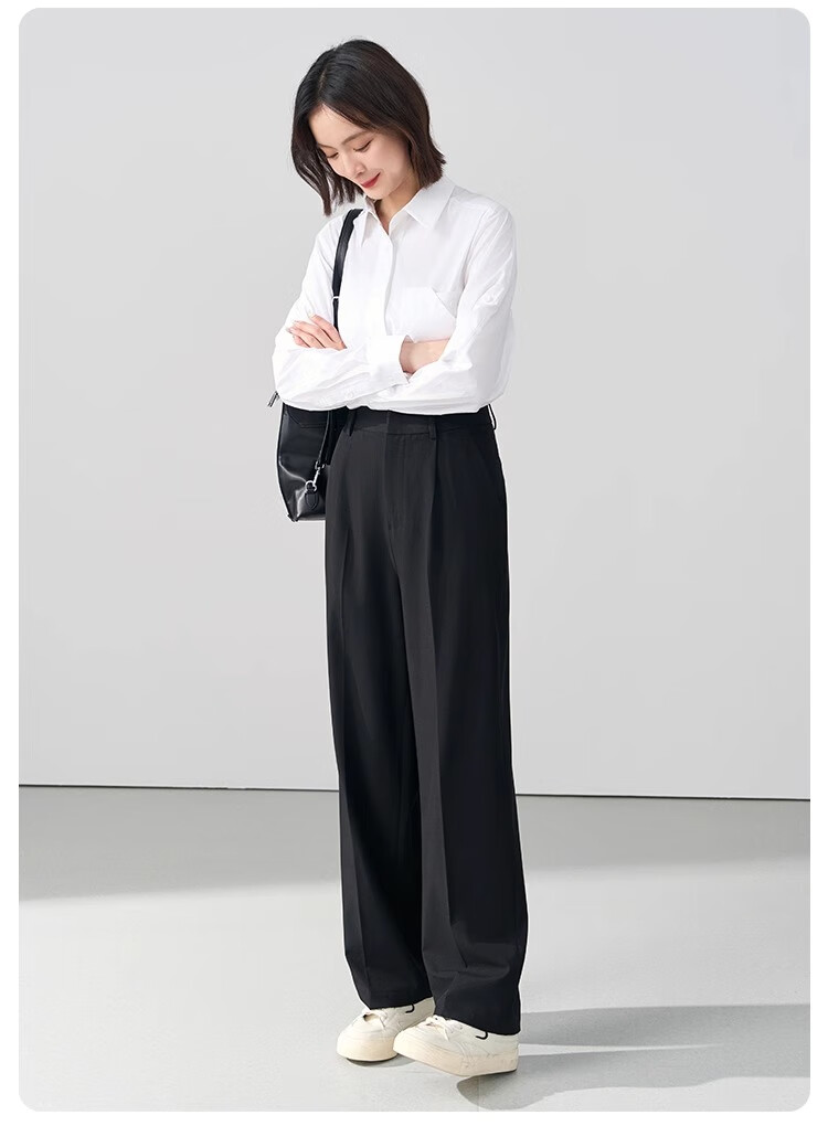 Bodexiaojie Women's Formal Suit Pants, Straight-Leg Trousers for Petite Figures, Professional Interview Attire, Black Dress Pants, Size S 12