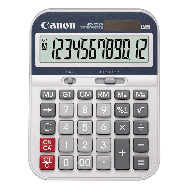 Canon WS-1212H Dual Power Wide-Screen Desktop Calculator for Office, Financial Calculator, Large Simple Business Calculator for Office Use