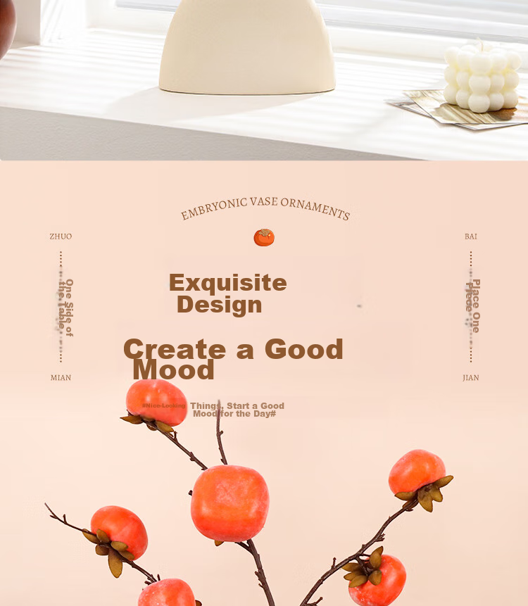 Shengshitaibao Vase Set, Persimmon Flower Arrangement, Housewarming Decoration, Living Room Fake Flowers And Fruits, Everything Goes Well + Flat Bottle 6