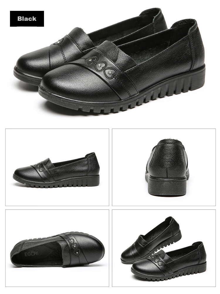 EGCHI Women's Shoes, Middle-Aged And Elderly Mom Shoes, Ladies Leather Shoes, Loafers, HD7518 Casual Style, Size 41 39