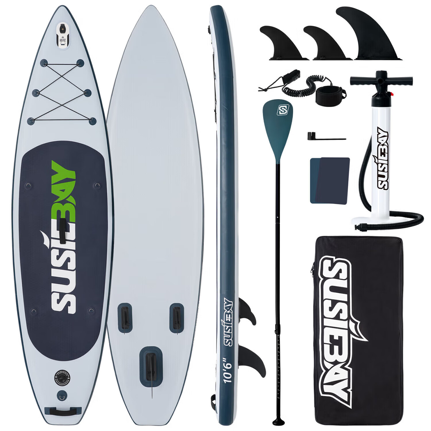 MSEASFREE Paddleboard Surfing Paddle Board Fishing Travel Yoga Stand-Up SUP Light Gray