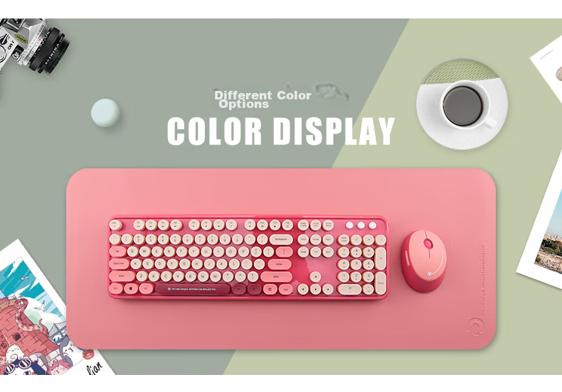 Rantopad RF104 Wireless Keyboard And Mouse Combo, Office Keyboard And Mouse Set, Retro Keyboard, Mouse, Full-Size 104-Key Set, Purple Mixed Color 13