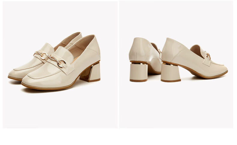 DAPHNE Professional Women's Single Shoes with Thick High Heels, Comfortable Round Toe, Height-Increasing, Two-Way Wear Loafers Women's Shoes 4622404006 Beige 37 26