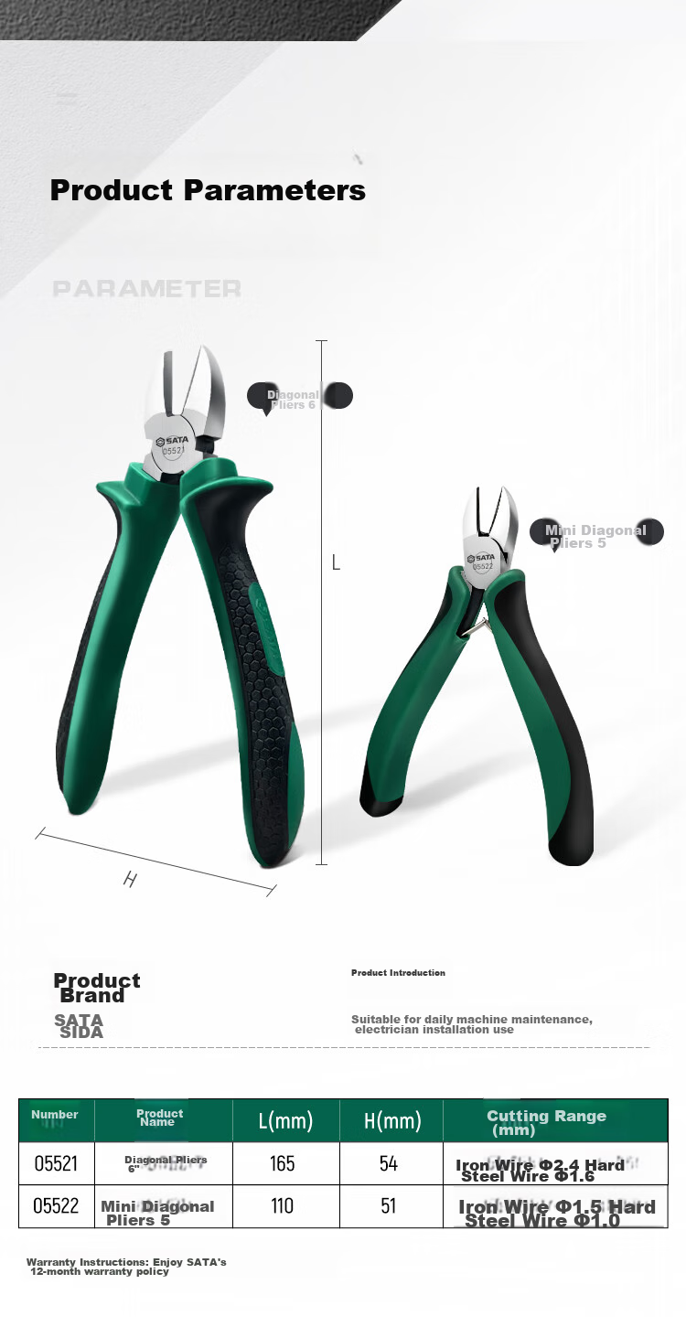 SATA Mini Diagonal Cutting Pliers 5", Small Electrician's Diagonal Pliers, Side Cutting Pliers 05522 5