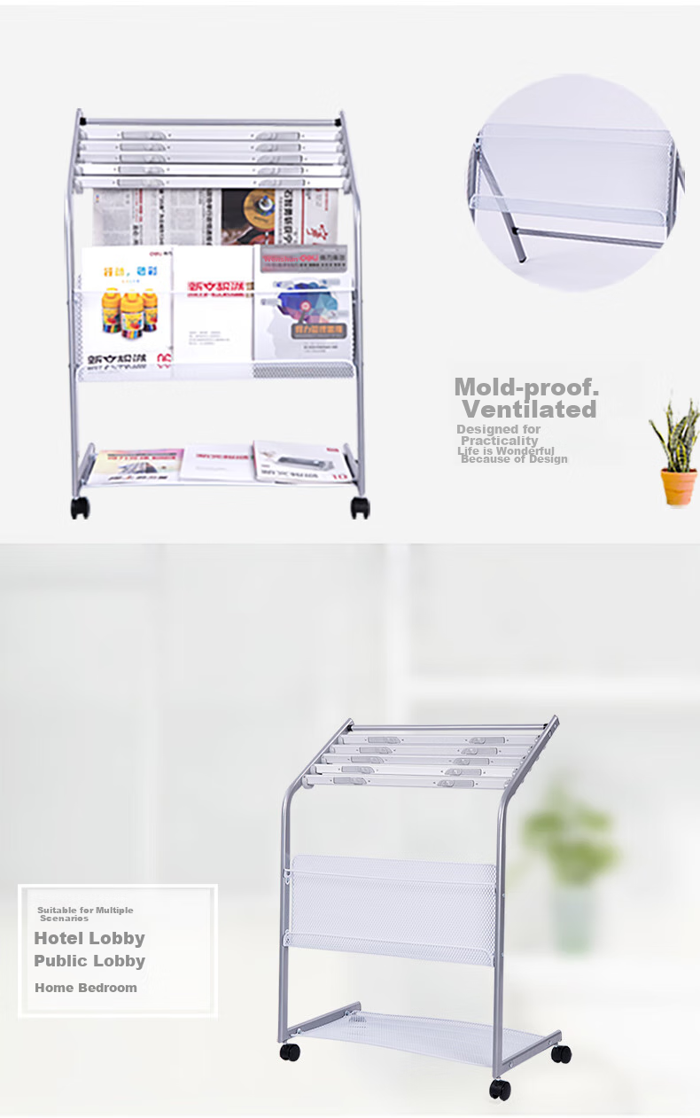 Deli Five-Tier Aluminum Alloy Clip Newspaper Rack Magazine Stand Bookshelf, Promotional Periodical Display Shelf, Floor-Standing Rack Office Storage Shelf, Height 0.87 Meters 4