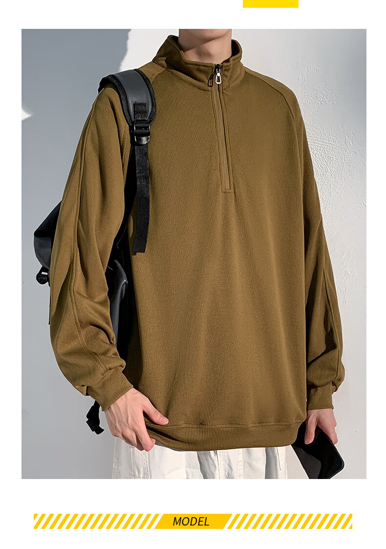 Homlean American-Style High-Quality Hoodie for Men, Autumn Loose-Fit Trendy Pullover Stand-Collar Half-Zip Base Layer HM06 Gray L 9