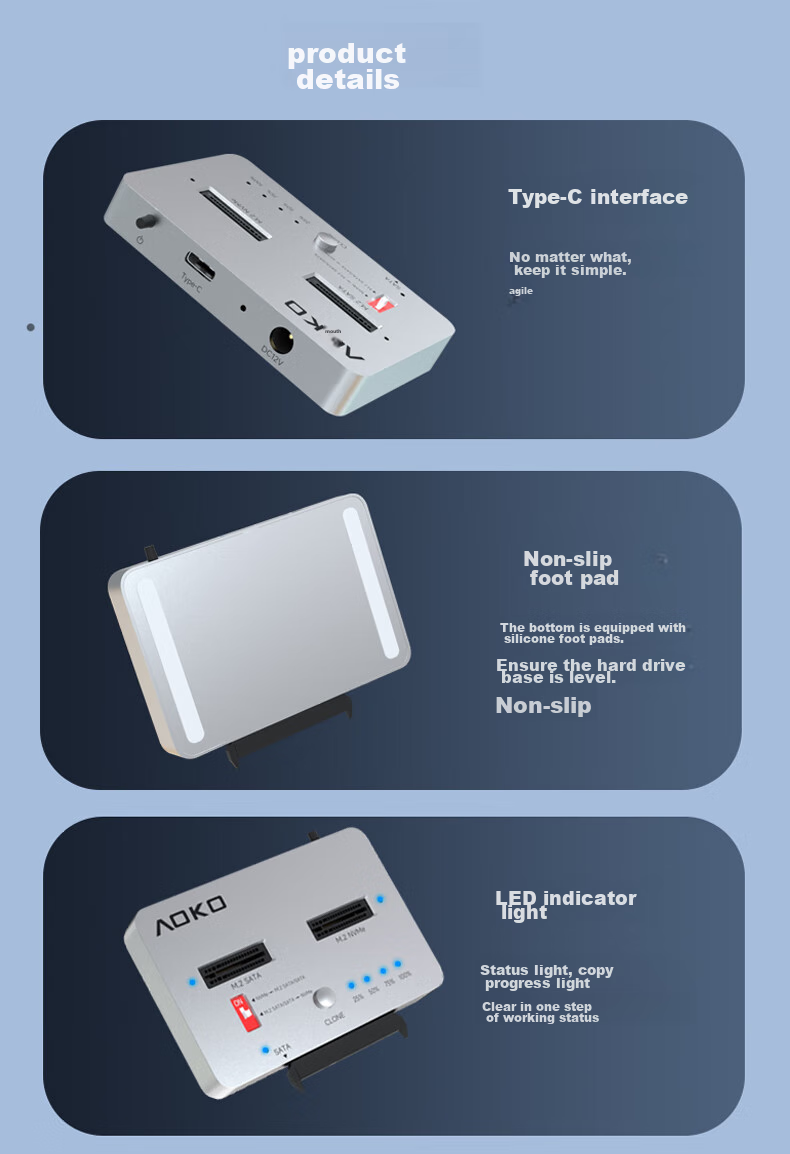 AOKO NVMe to SATA SSD Cloner, M.2 Cross-Protocol Cloning Base, Data Copier, 2.5/3.5-Inch Mechanical Hard Drive Cloner, NVMe Cloning Device, MM28SL 13