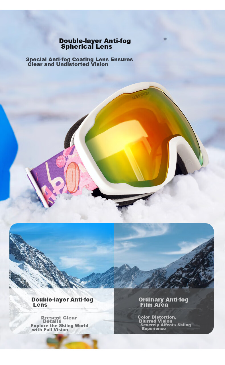 VOZAPOW Children's Ski Goggles, Double-Layer Anti-Fog, Snow Blind Spherical Lens, Windproof And Cold-Resistant Protective Eyewear for Men And Women in Snow 7