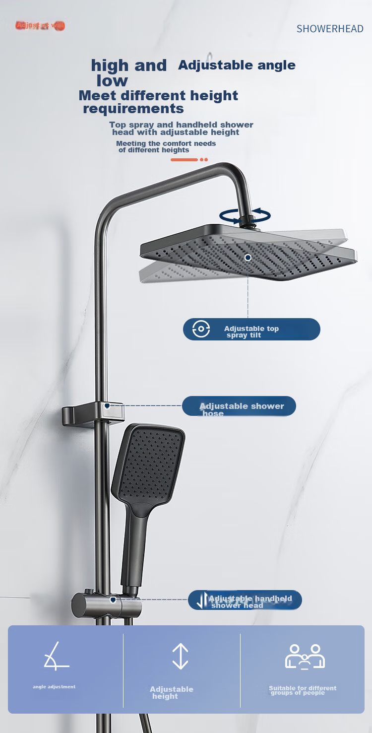 BSITN Shower Head Set, Bathroom Pressure-Increasing Shower Head Complete Set, Piano Key Bathroom Shower Head Gun, Gray B106 12