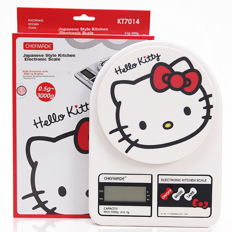 Xuechu Baking Home Kitchen Scale Electronic Scale HELLO KITTY Official License, Caiti Mao Pattern Precise 0.1g-3kg Japanese-Style Food Weighing Scale, Battery-Powered KT7014