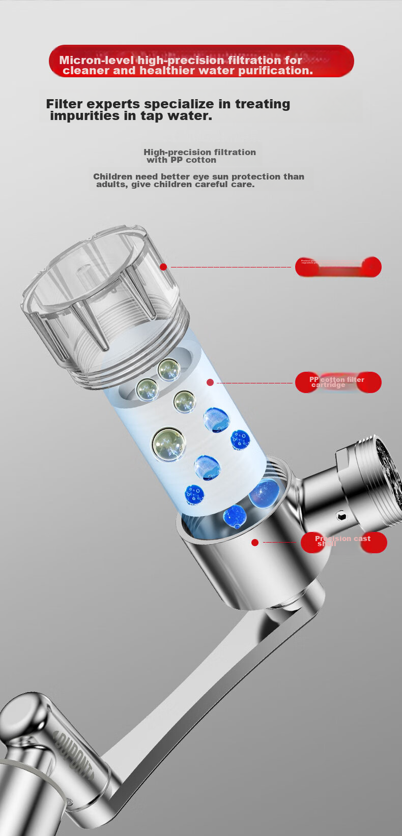 DU PONT Faucet Aerator Filter Extender, Universal Rotating Mechanical Arm Filter Faucet Q011PW 3