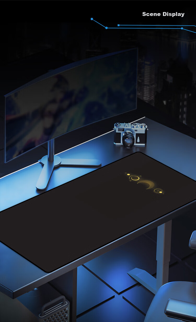 AOC Gaming Long Mouse Pad, Extra Large 800*400*4mm Thickened with Locked Edges, Office Keyboard Computer Desk Pad M172 Star Moon Black 7