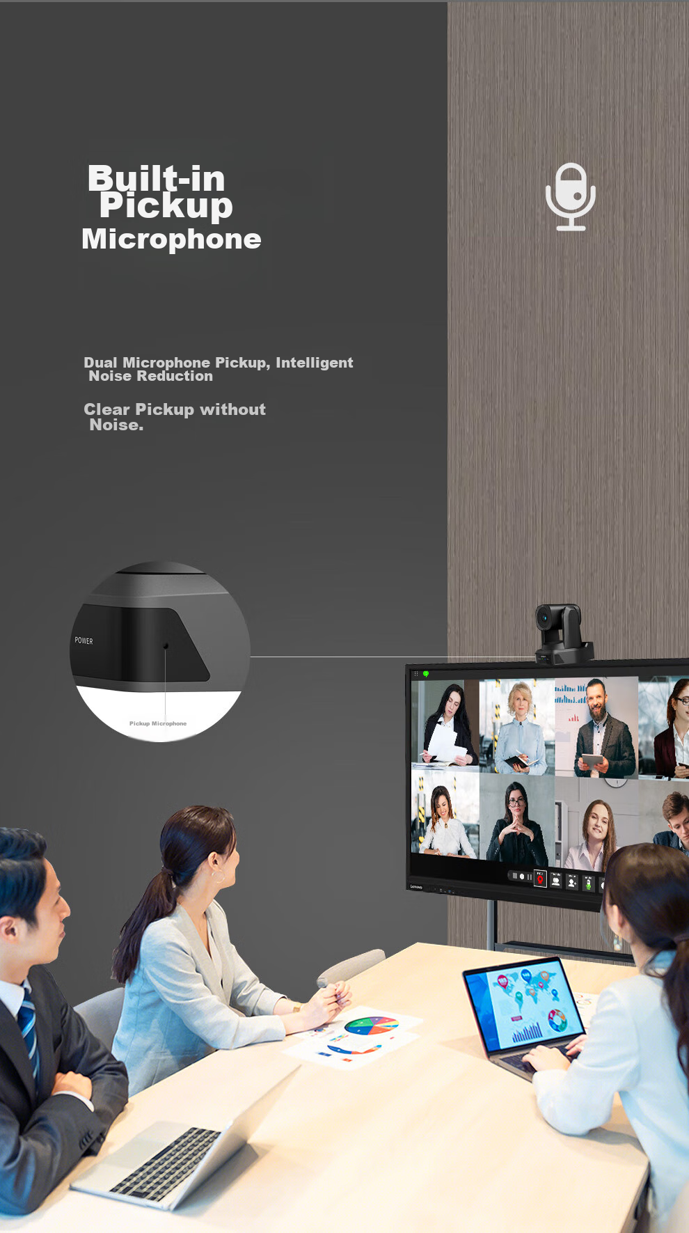 Lenovo ThinkPlus Video Conference Camera with Microphone And Pan-Tilt Zoom, 1080P HD, 16x Digital Zoom, AI Tracking And Auto Focus, YT-HD18M 9