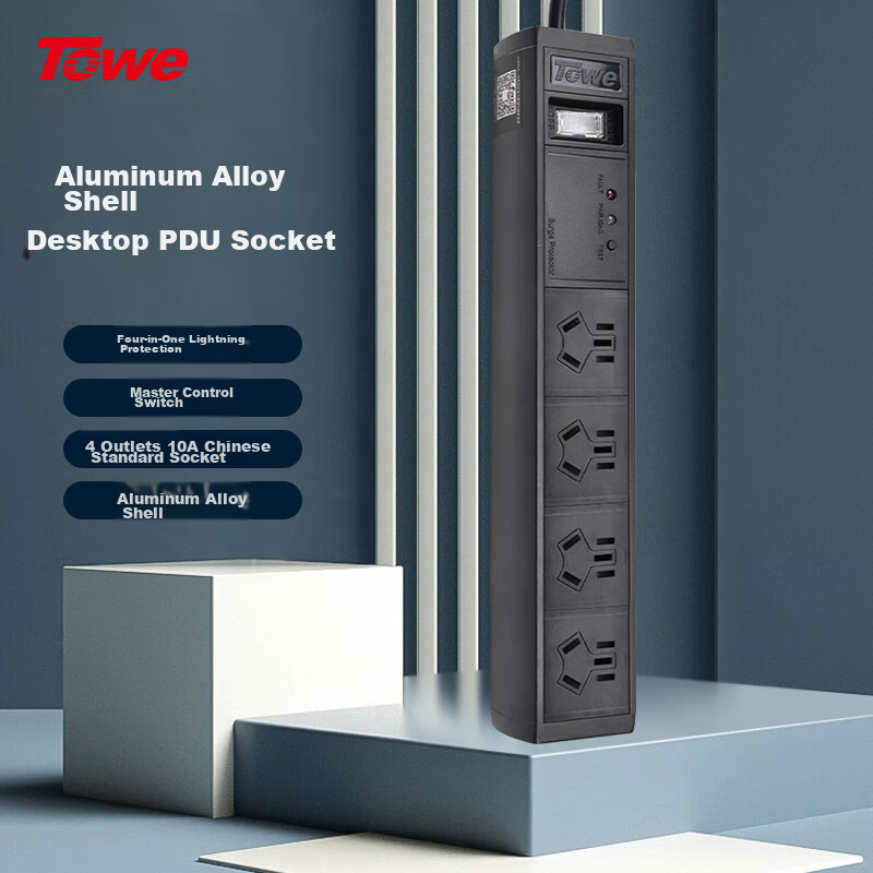 TOWE Economical Lightning Protection Desktop PDU Socket Surge Protector Anti-Surge Aluminum Alloy Shell Power Strip AP-1014S
