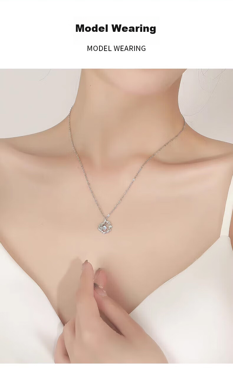 Zhoubaifu Blue Eucalyptus And Bird Silver Necklace for Women, 2026 New Light Luxury Collarbone Chain Pendant, Birthday Gift for Girls 13