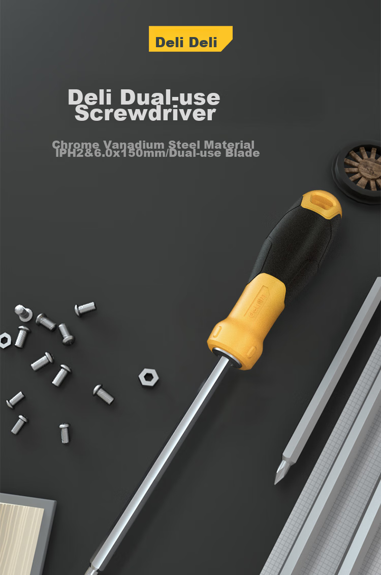 Deli Rubber Handle Dual-Purpose Screwdriver, Phillips And Flathead Double-Ended Screwdriver, 6*100mm, DL626001 1