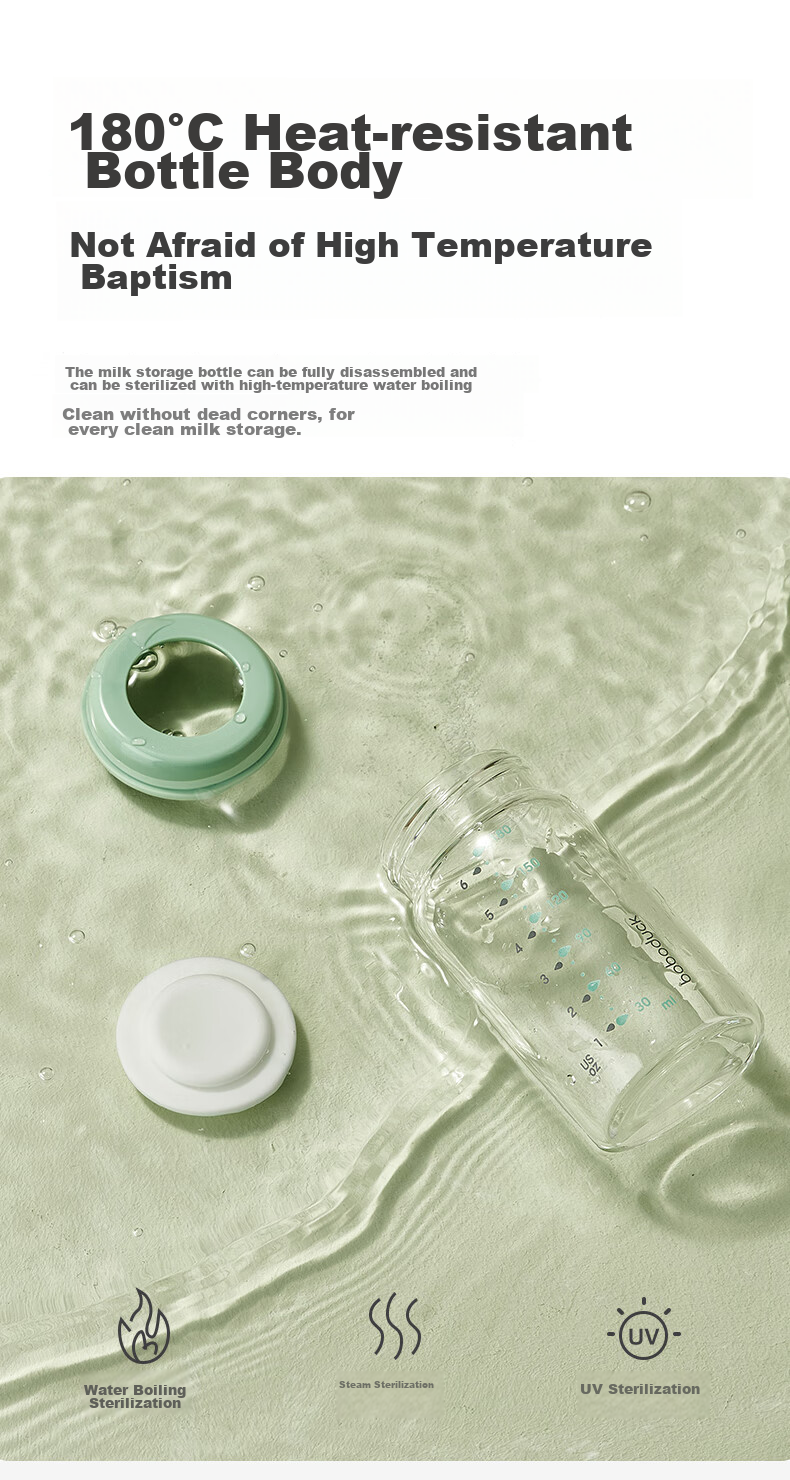 Boboduck Glass Breast Milk Storage Bottle, Wide Neck 180ml, 9310 14