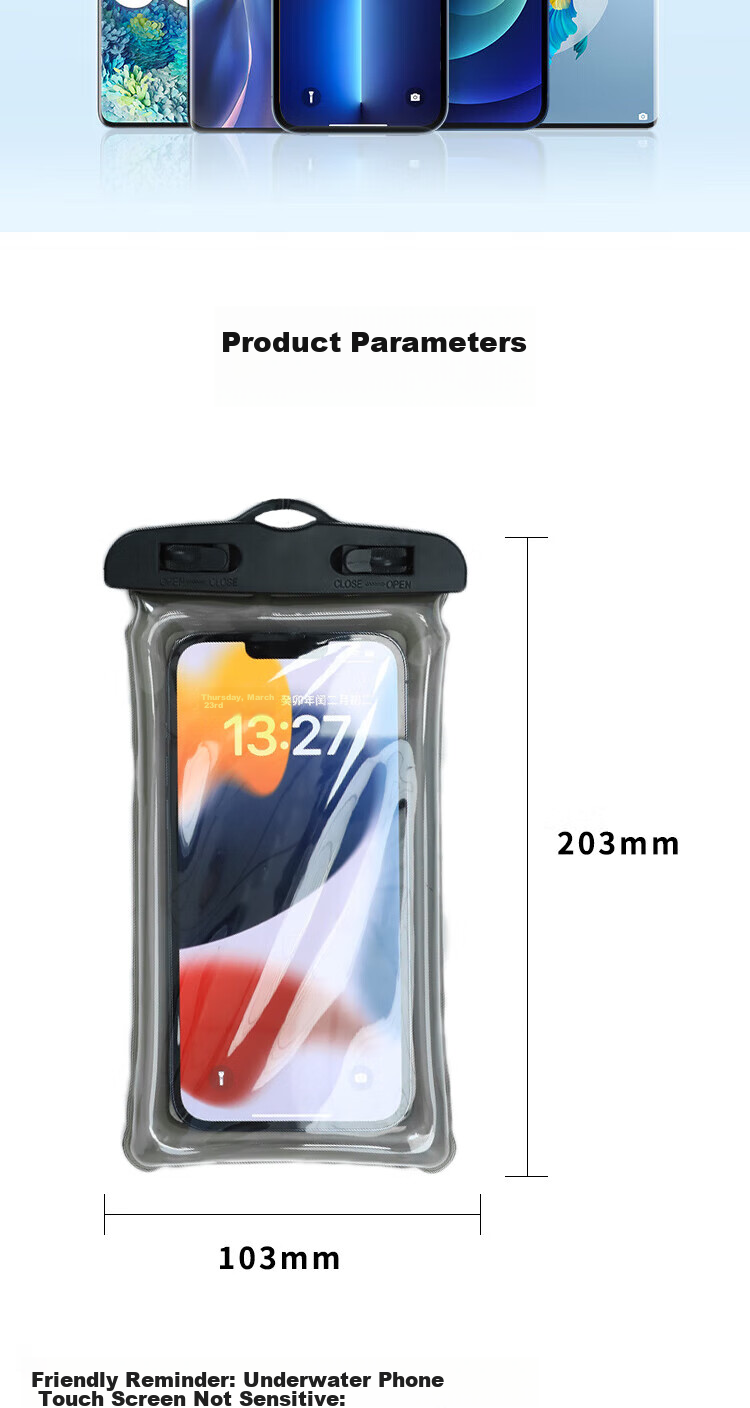 KEKLLE [Airbag Waterproof Phone Case] Diving Pouch Swimming Touchscreen Waterproof Case for Food Delivery, Express Delivery, Hot Springs, Deep Water Apple/Huawei/Xiaomi Phones Universal with Free Lanyard Black 9