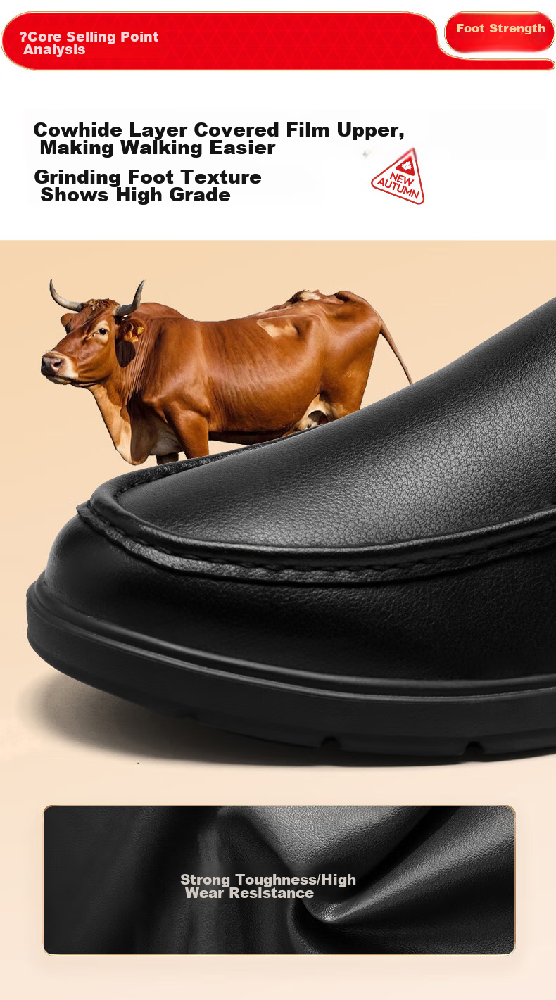 Zulijian Elderly Shoes, 2026 Autumn Men's Slip-On Soft-Soled Casual Leather Shoes, Dad Shoes, 8679K Black, Size 41 6