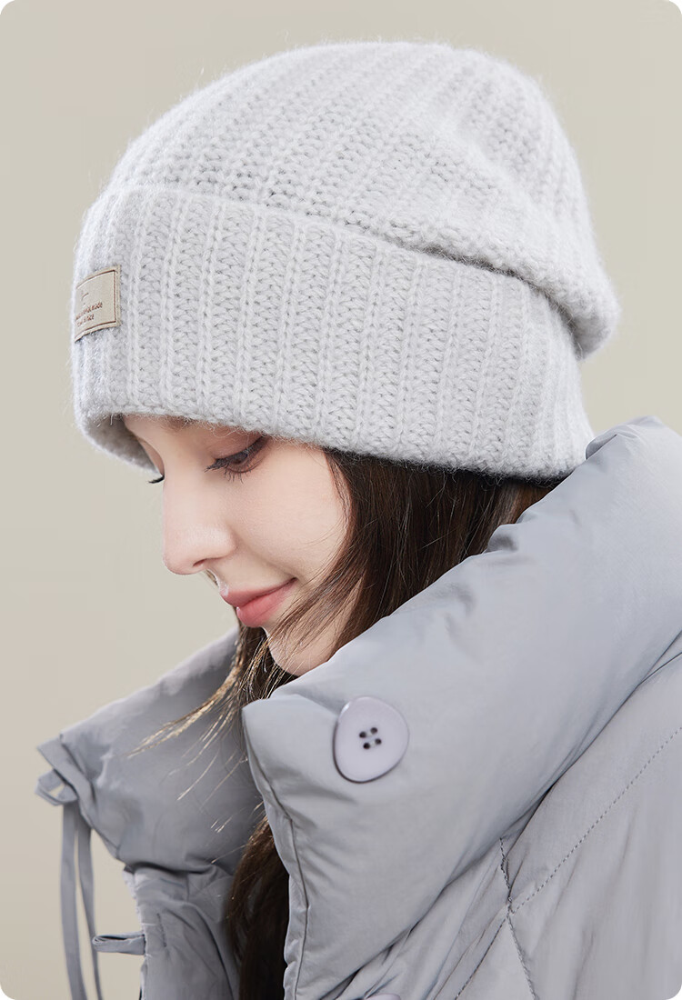 JIUMU Pure Wool Warm Knit Hat, Autumn And Winter Knitted Cap, Cold Hat, Winter Hat, Large Head Circumference Slouchy Hat, Cold-Proof Hat for Women in Winter 13