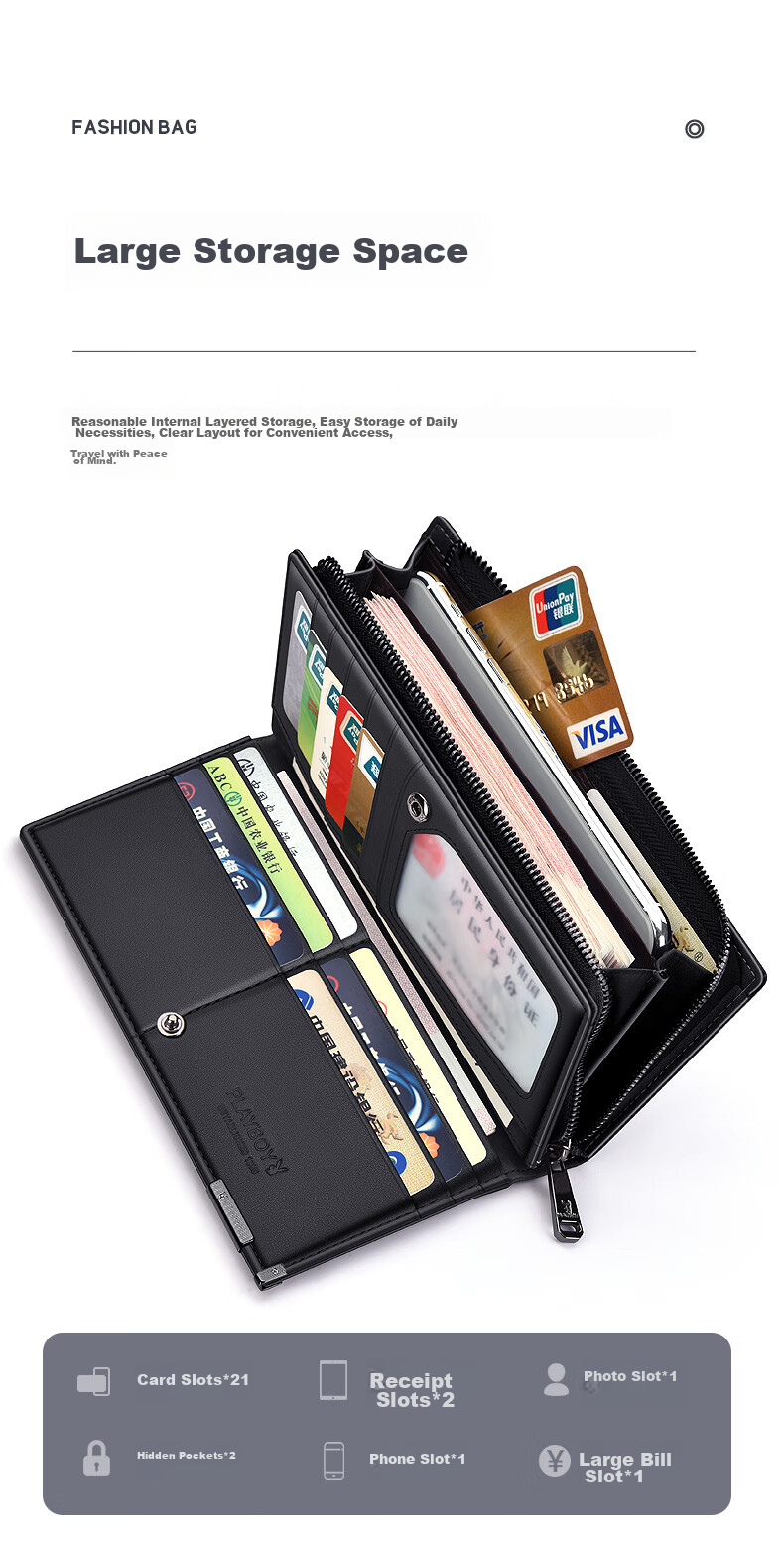 PLAYBOY Wallet, Men's Long Leather Card Holder, Clutch Bag for Men, Portable Handbag, Birthday Gift for Dad 2