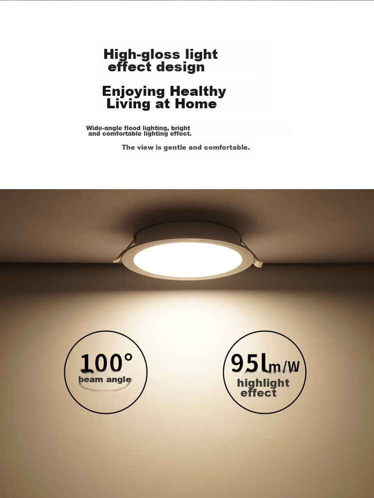 NVC LED Downlight, for Living Room And Hallway, Recessed Ceiling Light, Commercial High-Power, Energy Efficiency Class II, 12W PC Paint White, Pure White 9