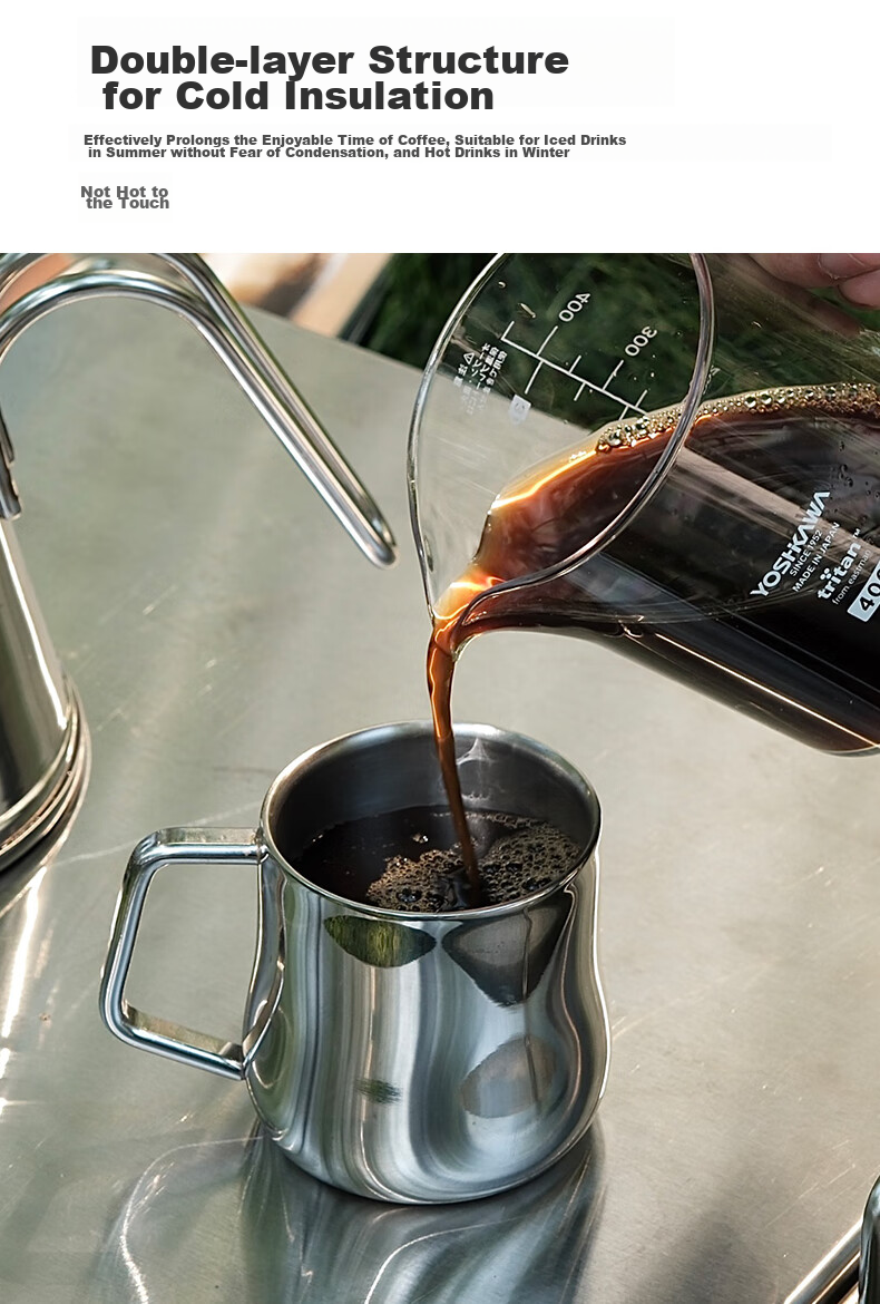 YOSHIKAWA Outdoor Double-Layer Mirror-Finish Stainless Steel Coffee Mug 1 4